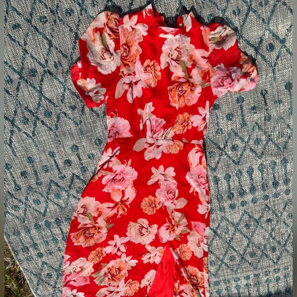 JULIA JORDAN red Floral Mockneck Midi A-Line Dress nwt - Picture 5 of 11
